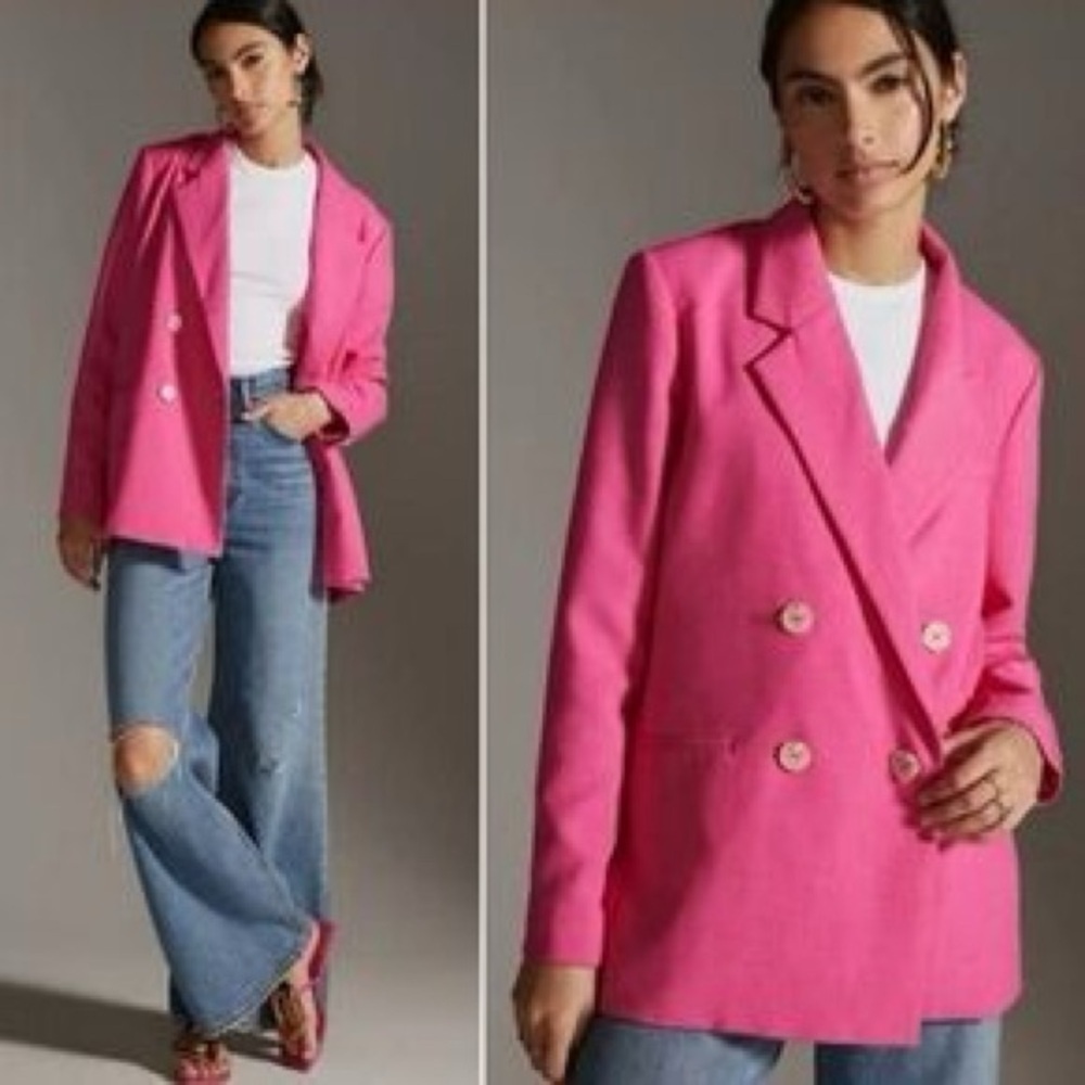 Anthropologie Maeve Double Breasted Blazer Fuchsia Size 4